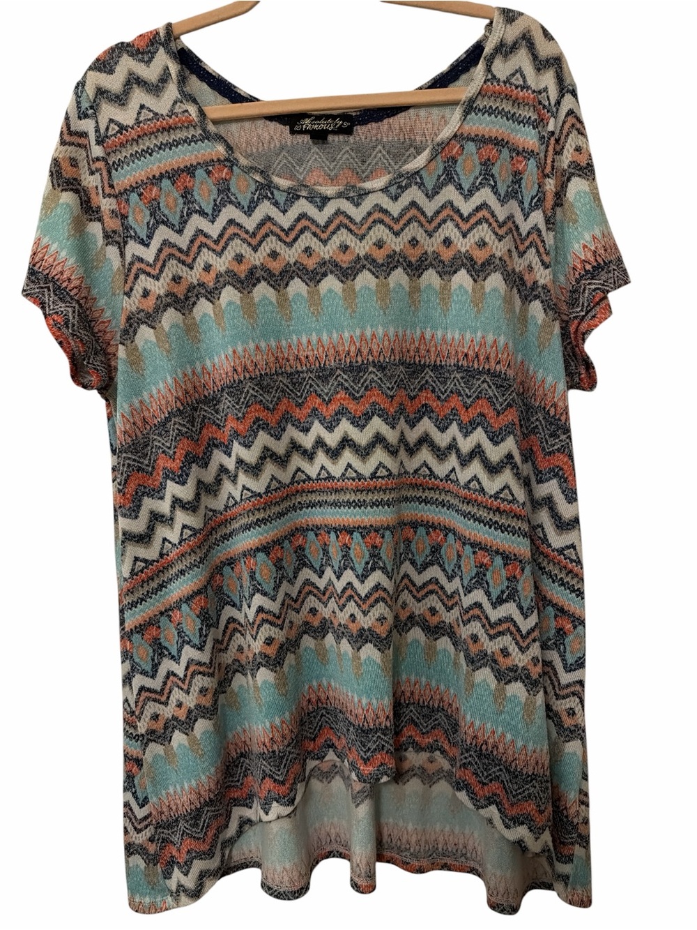 Absolutely Famous Tribal Chevron Knit High-Low Top 2X